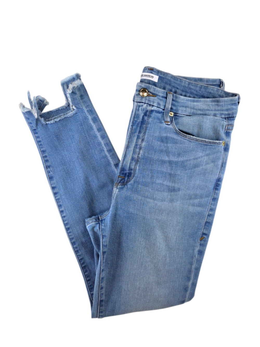 Good American Good Waist Jeans Women's 12 High Rise Skinny Blue Raw Hem